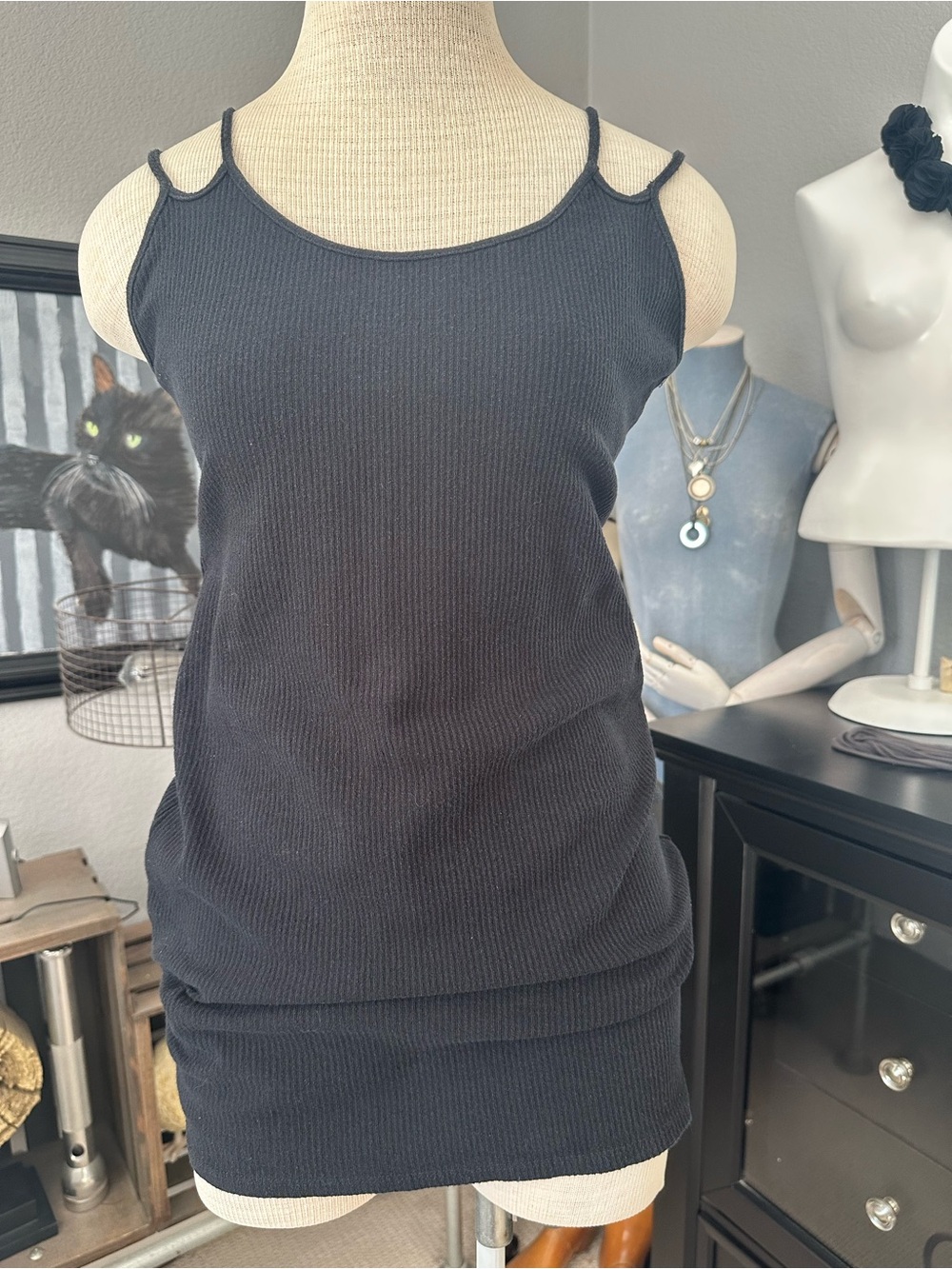 Zara black double strap ribbed tank top, size large - Picture 5 of 9